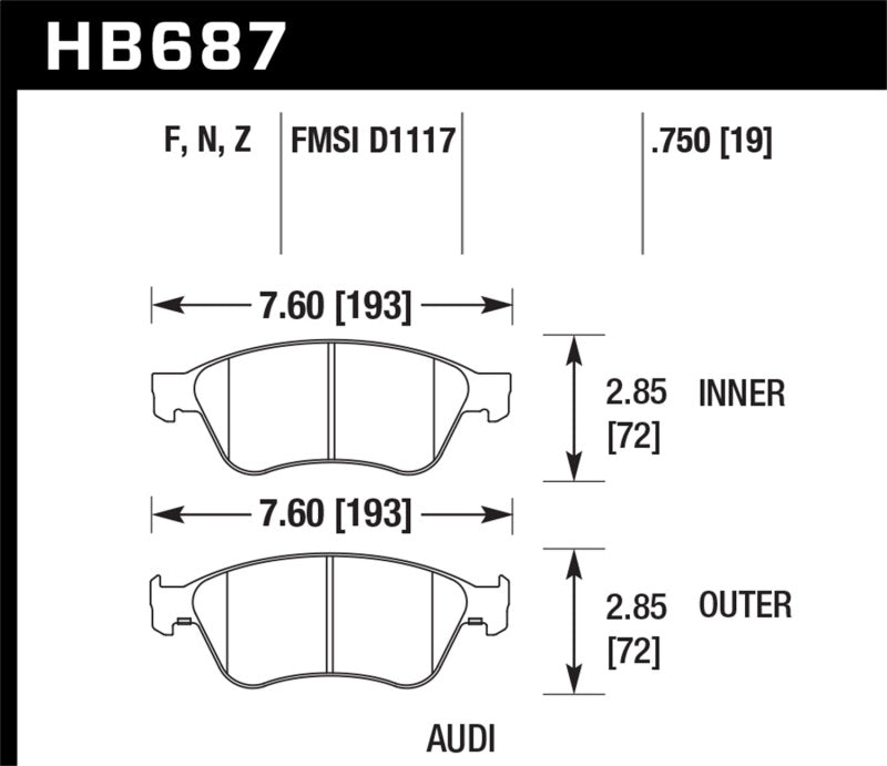 Hawk 04-10 Audi A8 Quattro / 07-11 S6 / 07-10 S8 / 04-06 VW Phaeton HPS Front Street Brake Pads-SR1 Performance