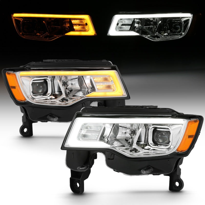ANZO 2017-2018 Jeep Grand Cherokee Projector Headlights w/ Plank Style Switchback - Chrome w/ Amber-SR1 Performance
