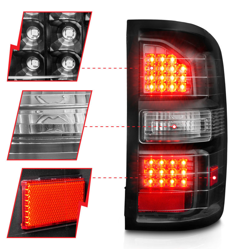 ANZO 2014-2018 GMC Sierra LED Tail Lights Black Housing Clear Lens-SR1 Performance