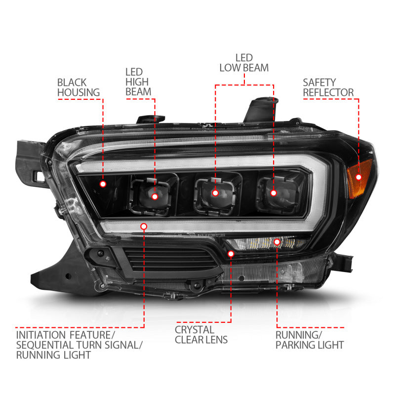 ANZO 16-22 Toyota Tacoma SR/SR5 ONLY Full LED Proj Headlights w/Light Bar Seq. Blk w/Initiation Lgt-SR1 Performance