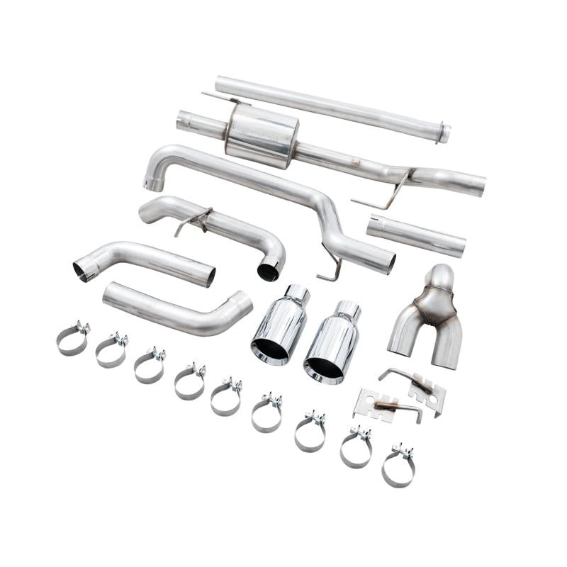 AWE 0FG 21+ Ford F150 Dual Split Rear Exhaust - 5in Chrome Silver Tips-SR1 Performance