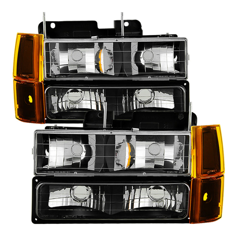 Xtune GMC Yukon 94-99 Headlights w/ Corner & Parking Lights 8pcs Sets -Black HD-JH-GCK94-AM-BK-SET-SR1 Performance