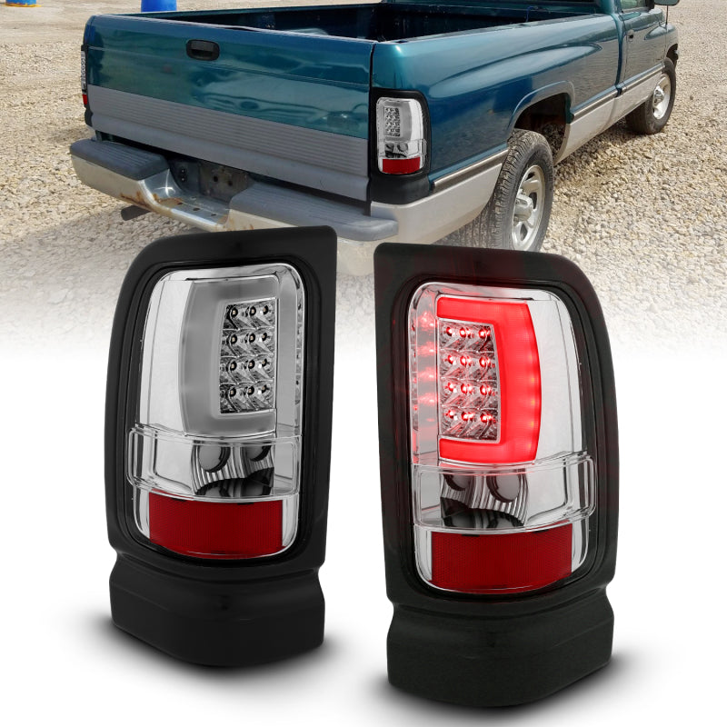 ANZO 1994-2001 Dodge Ram 1500 LED Taillights Plank Style Chrome w/ Clear Lens-SR1 Performance