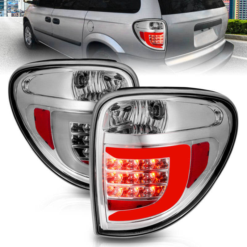 ANZO 2004-2007 Dodge Grand Caravan LED Tail Lights w/ Light Bar Chrome Housing Clear Lens-SR1 Performance