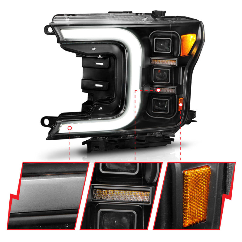 Anzo 18-20 Ford F-150 Full Led Projector Light Bar Headlights Black Amber-SR1 Performance