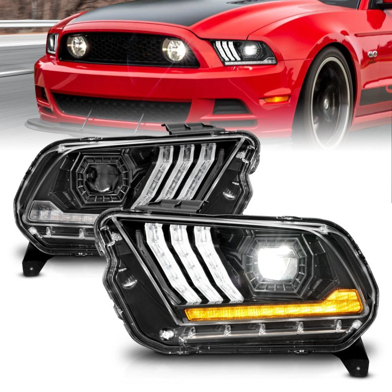 ANZO 13-14 Ford Mustang (w/ Factory HID/Xenon HL only) Projector Headlights w/Light Bar Black-SR1 Performance