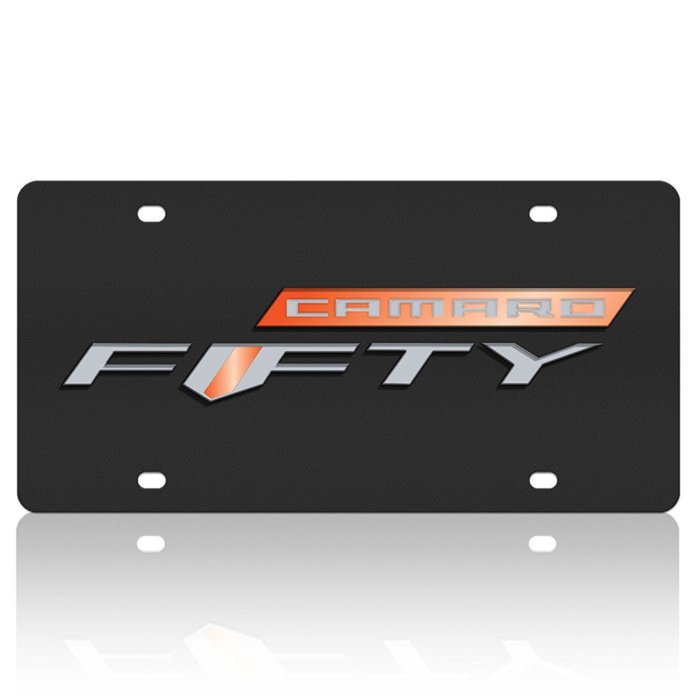 Camaro Fifty License Plate - Carbon Steel with Orange/Mirror Insert-SR1 Performance