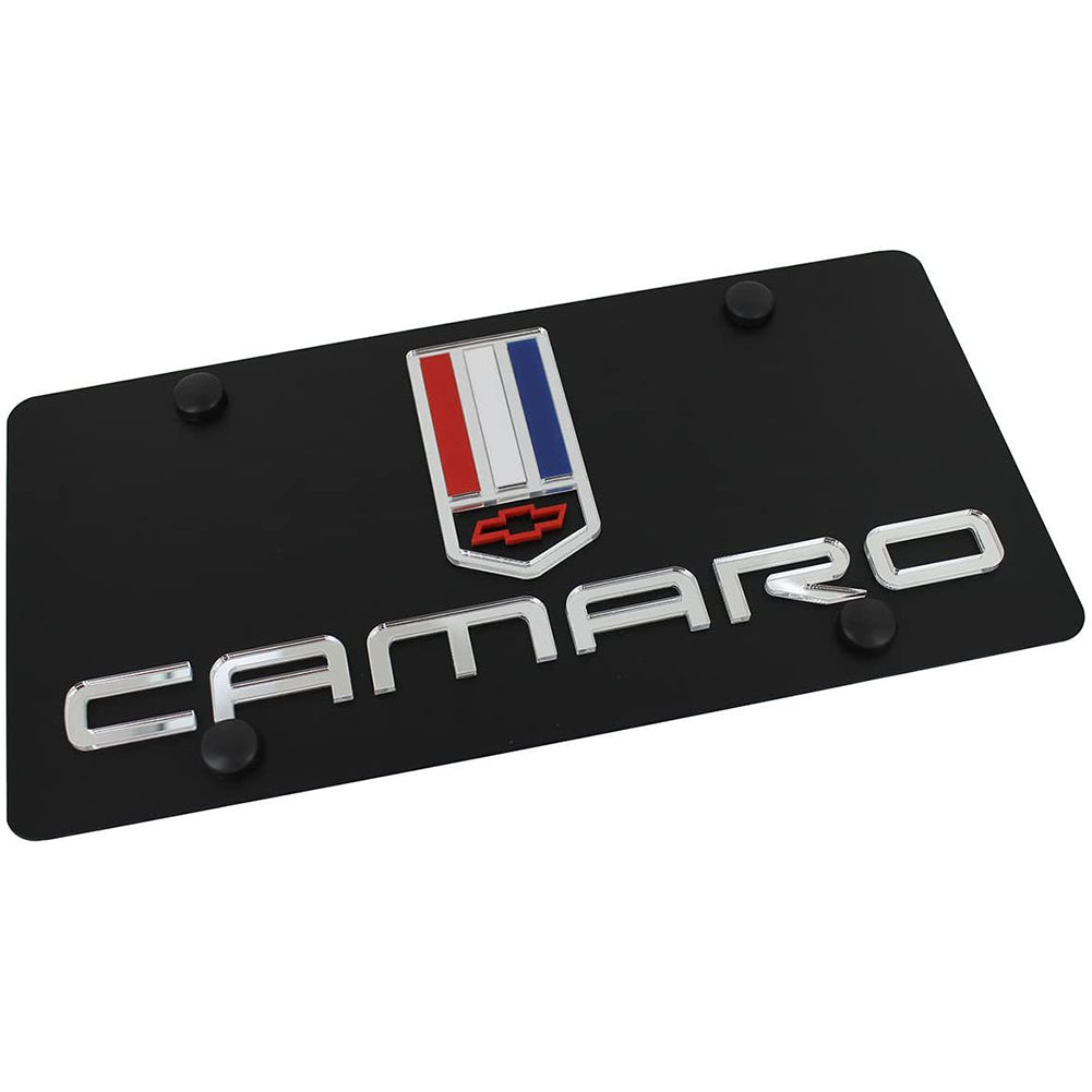 Camaro Gen 6 License Plate - Black Carbon Steel with Mirrored Logo-SR1 Performance