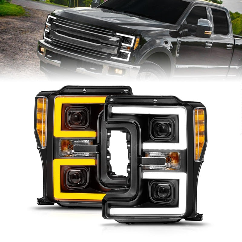 ANZO 17-19 Ford F-250/350/450 SD (w/o Factory LED) LED Proj Headlights w/Light Bar Switchback Blk-SR1 Performance
