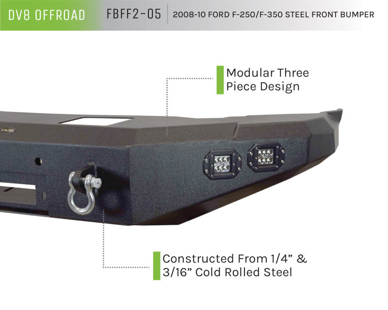 DV8 Offroad Front Bumper for 2008-2010 Ford F-250/F-350 with Winch Compatibility and LED Lights