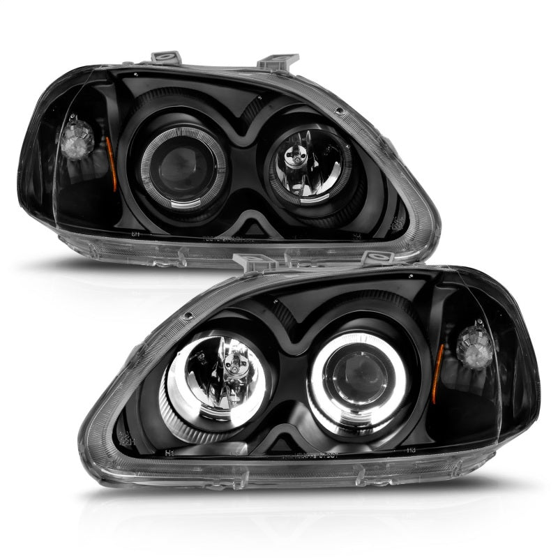 ANZO 1996-1998 Honda Civic Projector Headlights w/ Halo Black-SR1 Performance
