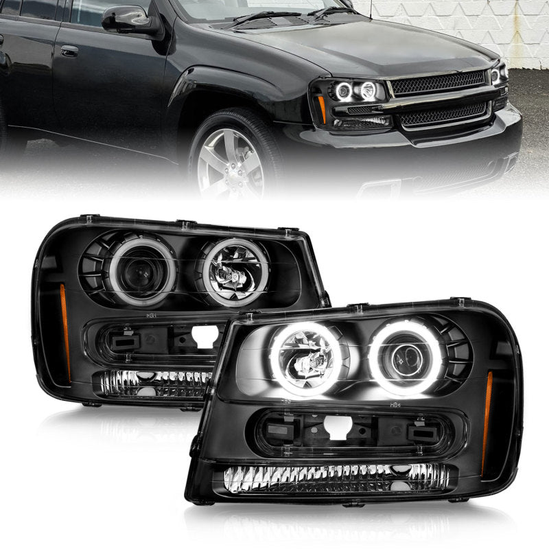 ANZO 02-09 Chevrolet Trailblazer (Will Not Fit 06-09 LT) Projector Headlights w/Halo Black Housing-SR1 Performance