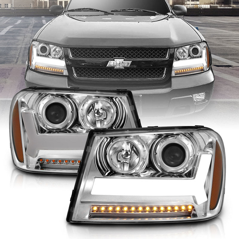 ANZO 2006-2009 Chevrolet Trailblazer Projector Headlights w/ Plank Style Design Chrome w/ Amber-SR1 Performance