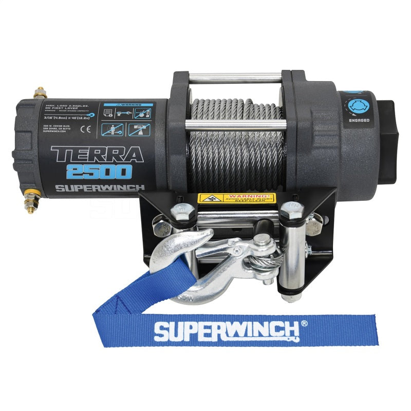 Superwinch 2500 LBS 12V DC 3/16in x 40ft Steel Rope Terra 2500 Winch - Gray Wrinkle-SR1 Performance