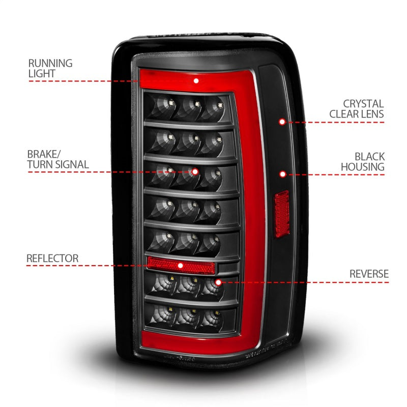 ANZO 00-06 Chevrolet Tahoe / GMC Yukon Full LED Taillights w/ Lightbar Black Housing/Clear Lens-SR1 Performance