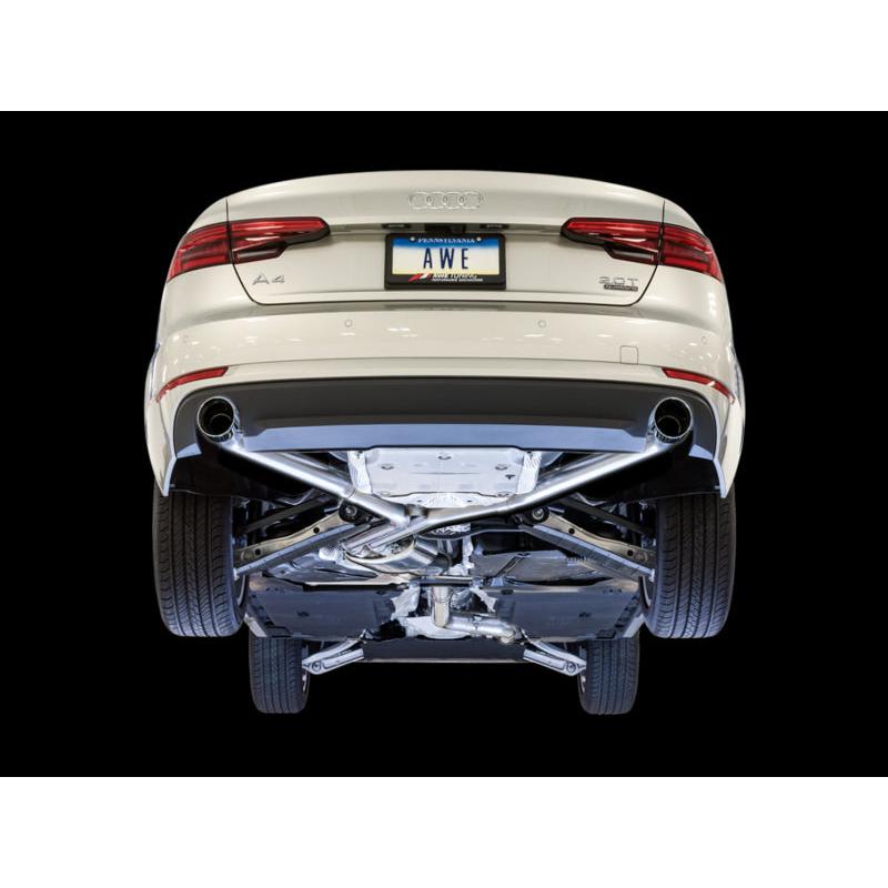 AWE Tuning Audi B9 A4 Track Edition Exhaust Dual Outlet - Chrome Silver Tips (Includes DP)-SR1 Performance