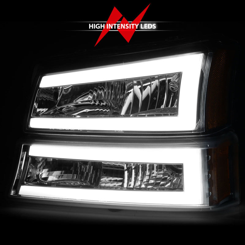 ANZO 2003-2006 Chevrolet Silverado 1500 Crystal Headlights w/ Light Bar Chrome Housing-SR1 Performance