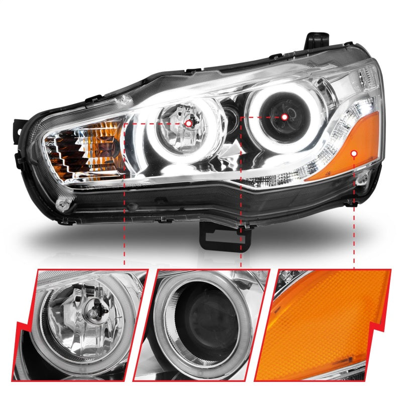ANZO 2008-2015 Mitsubishi Lancer Projector Headlights w/ Halo Chrome (CCFL)-SR1 Performance