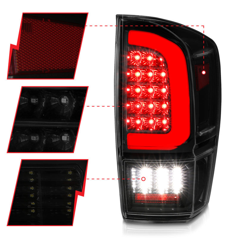 ANZO 16-21 Toyota Tacoma LED Tail Lights - w/ Light Bar Sequential Black Housing & Smoke Lens-SR1 Performance