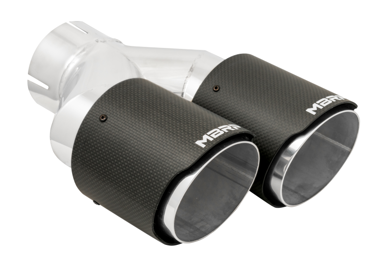 MBRP 3in ID / Dual 4in OD Out Staggered L 9.37in / R 9.87in Dual Wall Carbon Fiber Univ Exhaust Tip-SR1 Performance