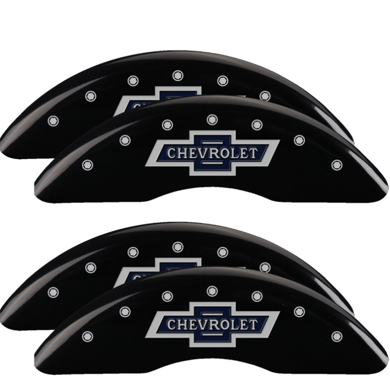 MGP 4 Caliper Covers for Chevrolet Silverado 2018-2019 - Engraved 100th Anniversary Black Finish with Silver Characters