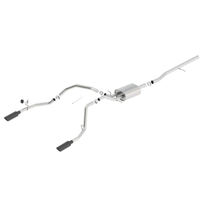 Borla 14 Silv/Sierra 1500 C/B Touring Exh/2.75in in muff 2.25inout 4inTIp SS Rear Exit-Black Chrome-SR1 Performance