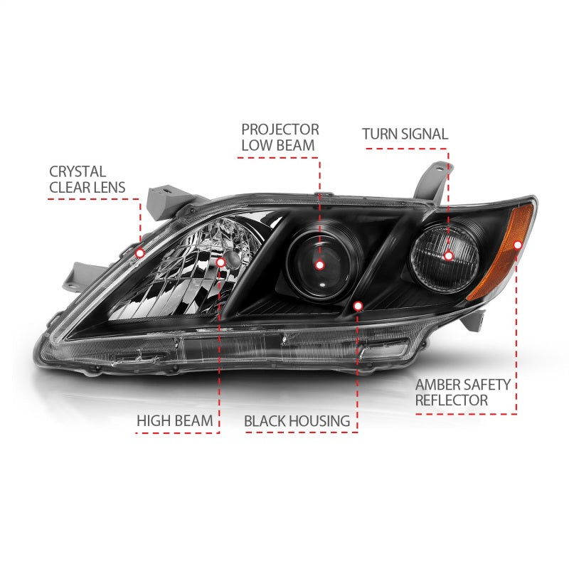 ANZO 2007-2009 Toyota Camry Projector Headlight Black Amber-SR1 Performance