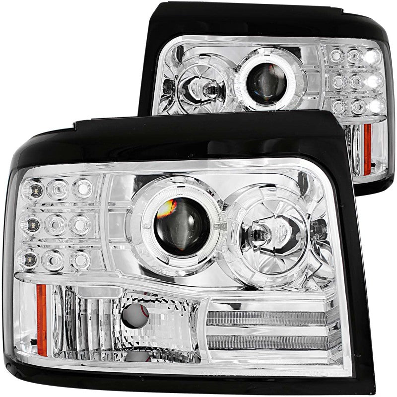 ANZO 1992-1996 Ford F-150 Projector Headlights w/ Halo Chrome w/ Side Markers and Parking Lights-SR1 Performance