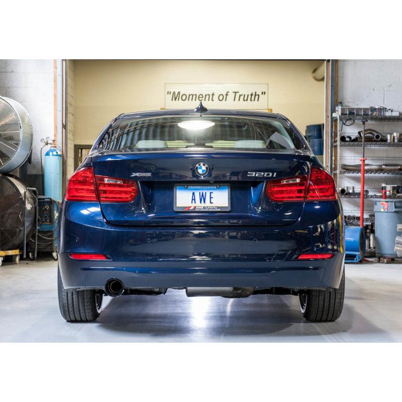 AWE Tuning 13-18 BMW 320i (F30) Touring Edition Exhaust w/ Performance Mid Pipe - Diamond Blk Tips-SR1 Performance