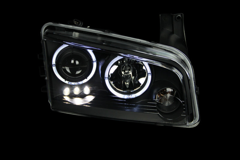 ANZO 2006-2010 Dodge Charger Projector Headlights w/ Halo Black-SR1 Performance
