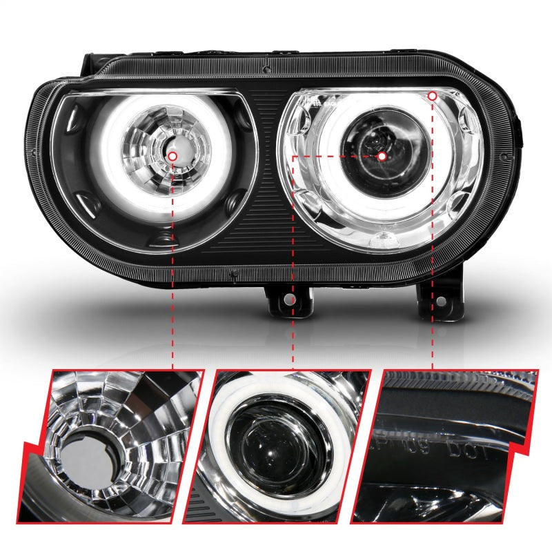 ANZO 2008-2014 Dodge Challenger Projector Headlights w/ Halo Black (CCFL)-SR1 Performance