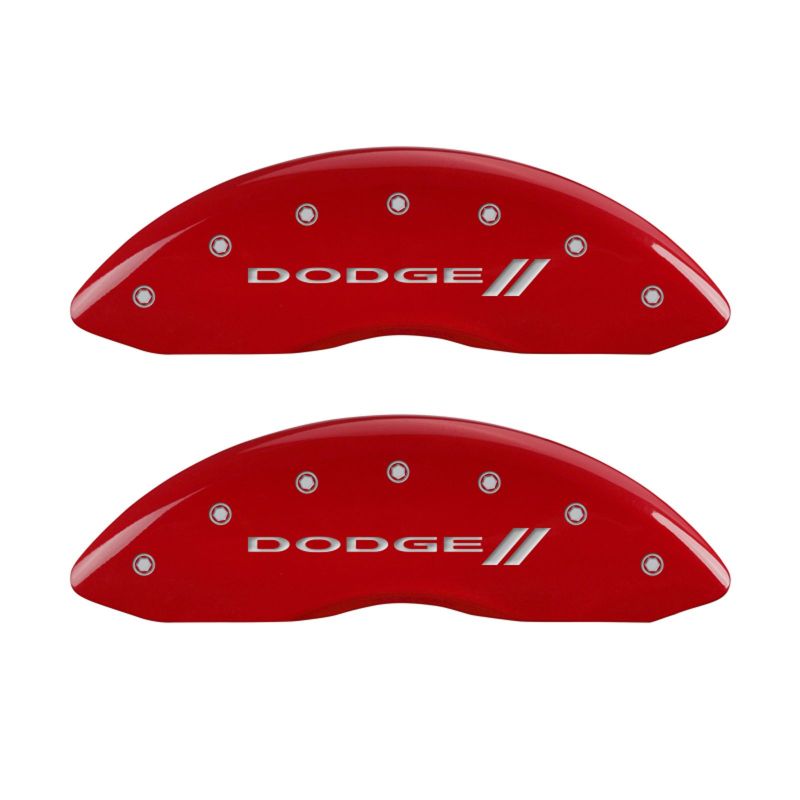 MGP 4 Caliper Covers Engraved Front & Rear With stripes/Dodge Red finish silver-SR1 Performance