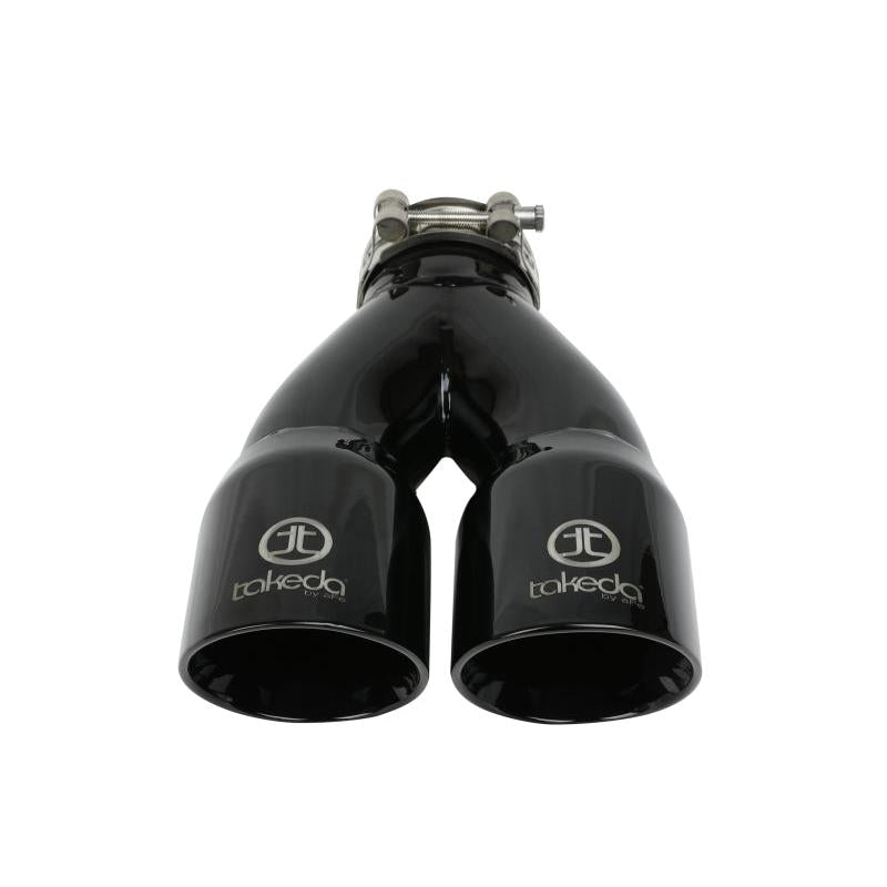 aFe Takeda 2.5in 304 Stainless Steel Clamp-on Exhaust Tip 2.5in Inlet 3in Dual Outlet - Black-SR1 Performance