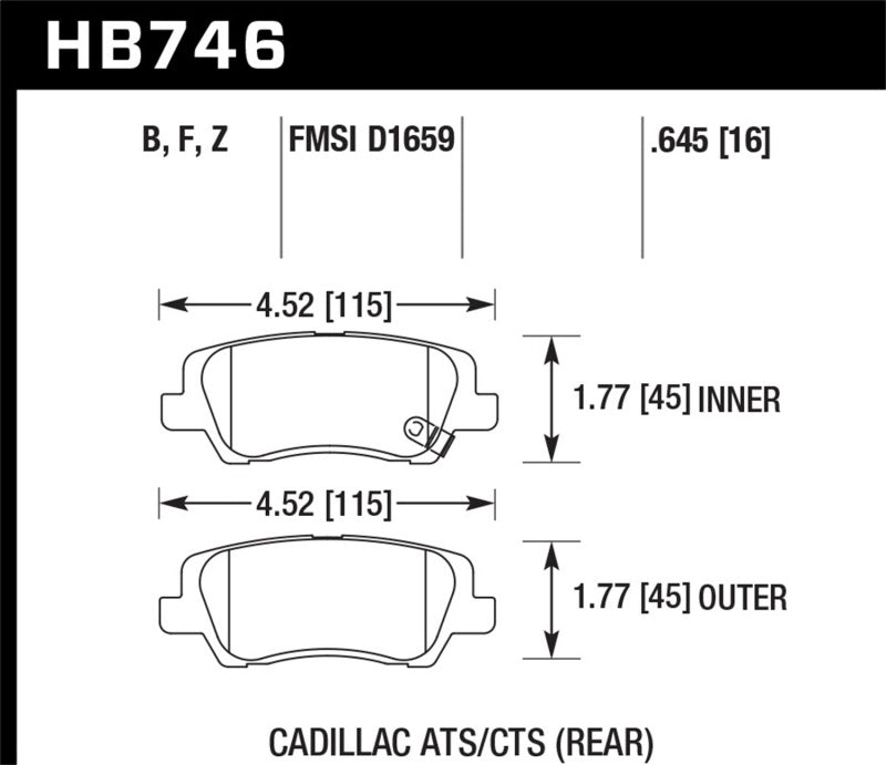 Hawk Cadillac 13-16 ATS / 14-15 CTS Performance Ceramic Rear Brake Pads-SR1 Performance
