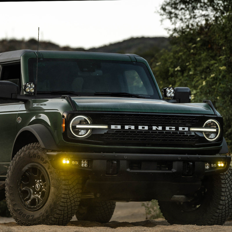 Baja Designs 21-22 Ford Bronco w/Steel Bumper S2 SAE Sportsmen Fog Pkt Light Kit w/Upfitter - Amber-SR1 Performance