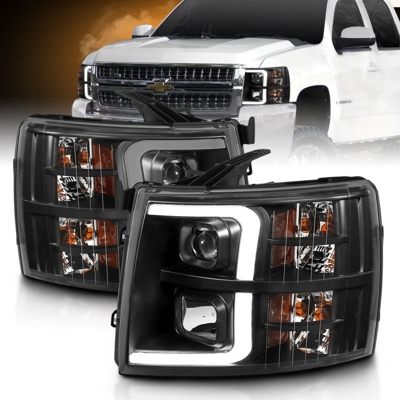 ANZO 07-13 Chevrolet Silverado 3500 Projector Headlights - Black Amber-SR1 Performance
