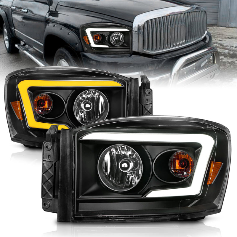 Anzo 06-09 Dodge RAM 1500/2500/3500 Headlights Black Housing/Clear Lens (w/Switchback Light Bars)-SR1 Performance