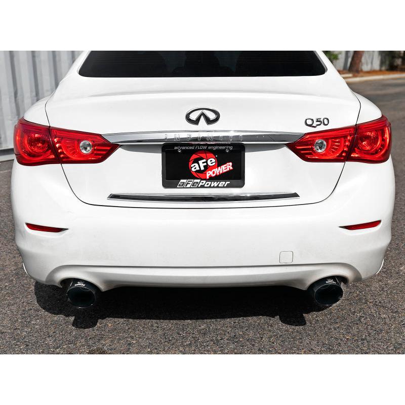 aFe Takeda 2.5in 304 SS Cat-Back Exhaust System w/ Black Tips 16-18 Infiniti Q50 V6-3.0L (tt)-SR1 Performance