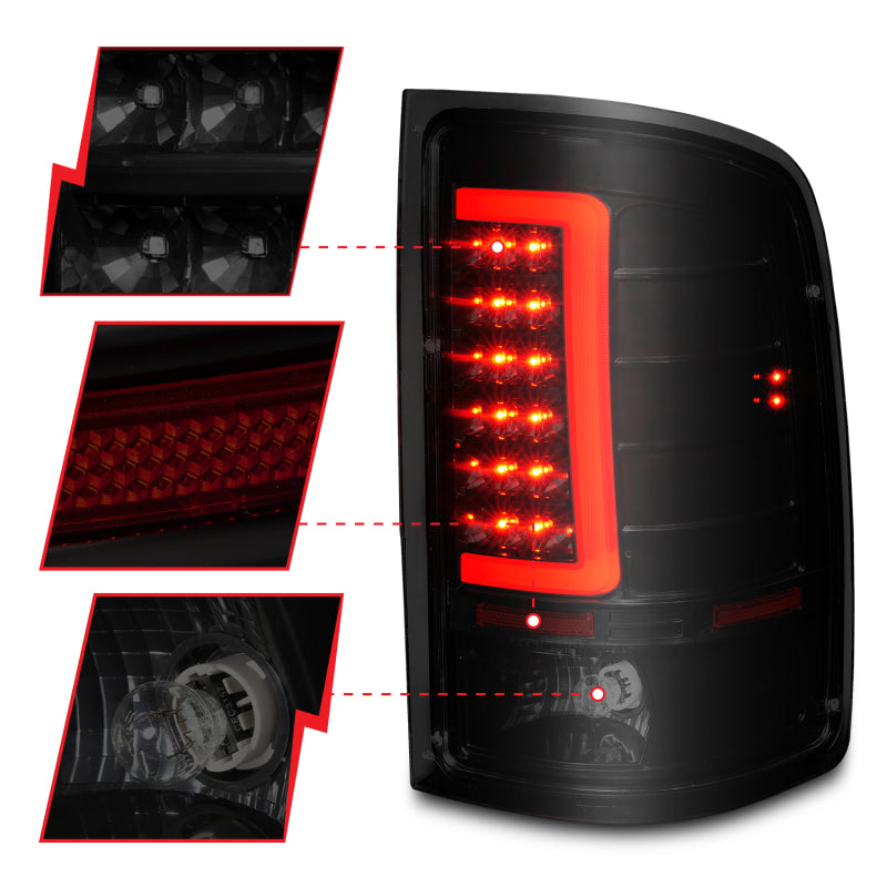 ANZO 2007-2013 GMC Sierra LED Tail Lights w/ Light Bar Black Housing Smoke Lens-SR1 Performance