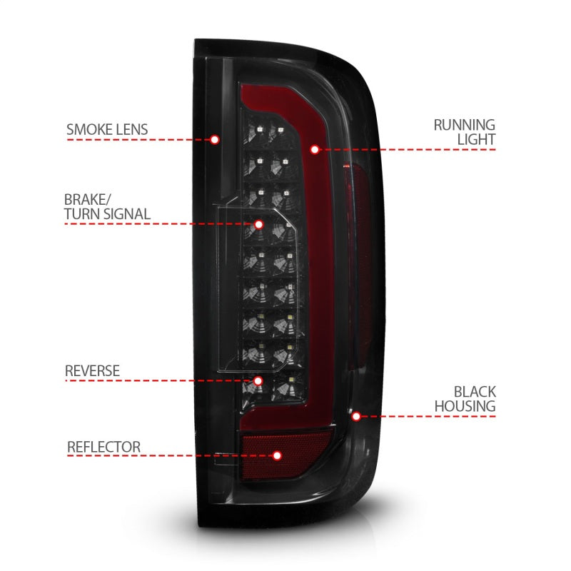 ANZO 15-21 Chevrolet Colorado Full LED Tail Lights w/ Red Lightbar Black Housing Smoke Lens-SR1 Performance