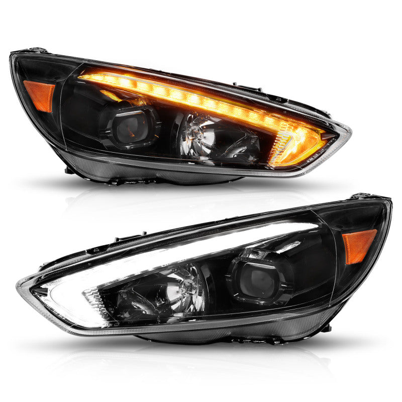 ANZO 15-18 Ford Focus Projector Headlights - w/ Light Bar Switchback Black Housing-SR1 Performance