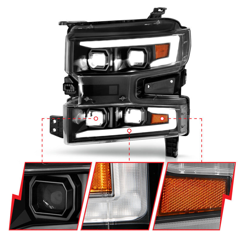 ANZO 19-22 Chevrolet Silverado 1500 LED Proj HL w/Lgt Bar SwBk Seq. Blk w/In. Light - Passenger Side-SR1 Performance