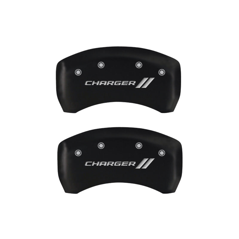 MGP 4 Caliper Covers Engraved Front & Rear With stripes/Charger Red finish silver-SR1 Performance