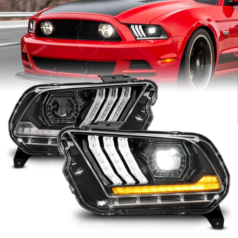 ANZO 13-14 Ford Mustang (w/ Factory HID/Xenon HL only) Projector Headlights w/Light Bar Black-SR1 Performance