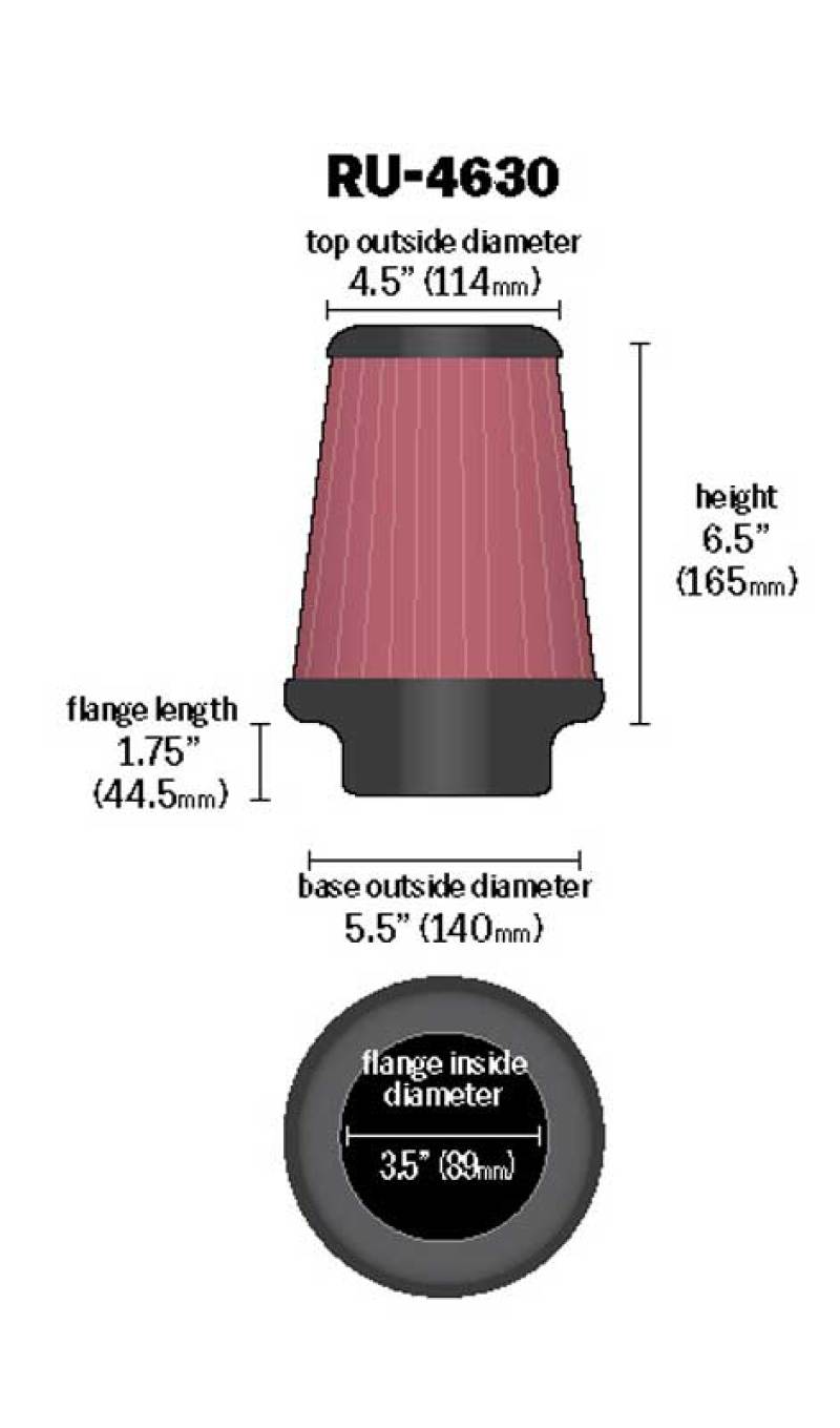 K&N Universal Air Filter 3-1/2in Flange / 5-1/2in Base / 4-1/2in Top / 6-1/2in Height-SR1 Performance