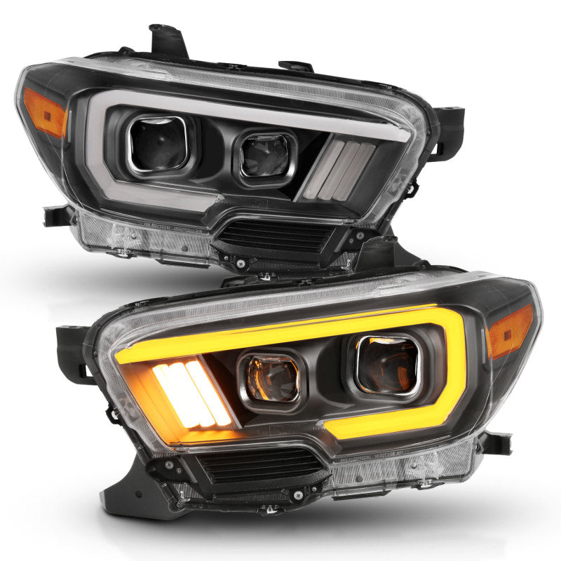 ANZO 2016-2017 Toyota Tacoma Projector Headlights w/ Plank Style Switchback Black w/ Amber w/ DRL-SR1 Performance