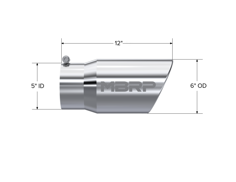 MBRP Universal Tip 6 O.D. Angled Rolled End 5 inlet 12 length-SR1 Performance