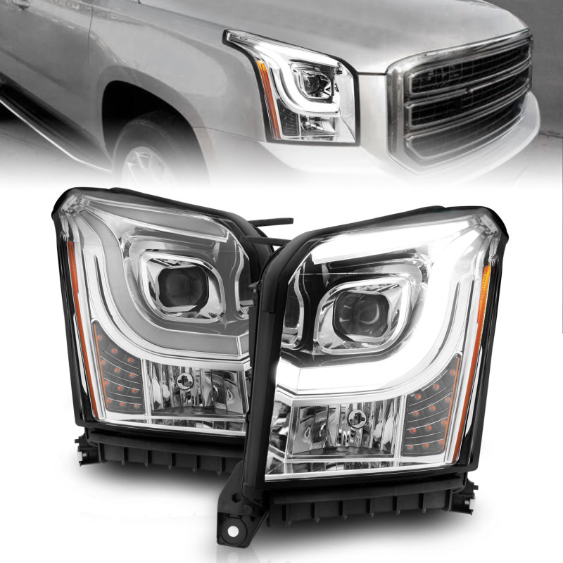 ANZO 2015-2017 GMC Yukon XL Projector Headlights W Lightbar - Chrome/Amber-SR1 Performance