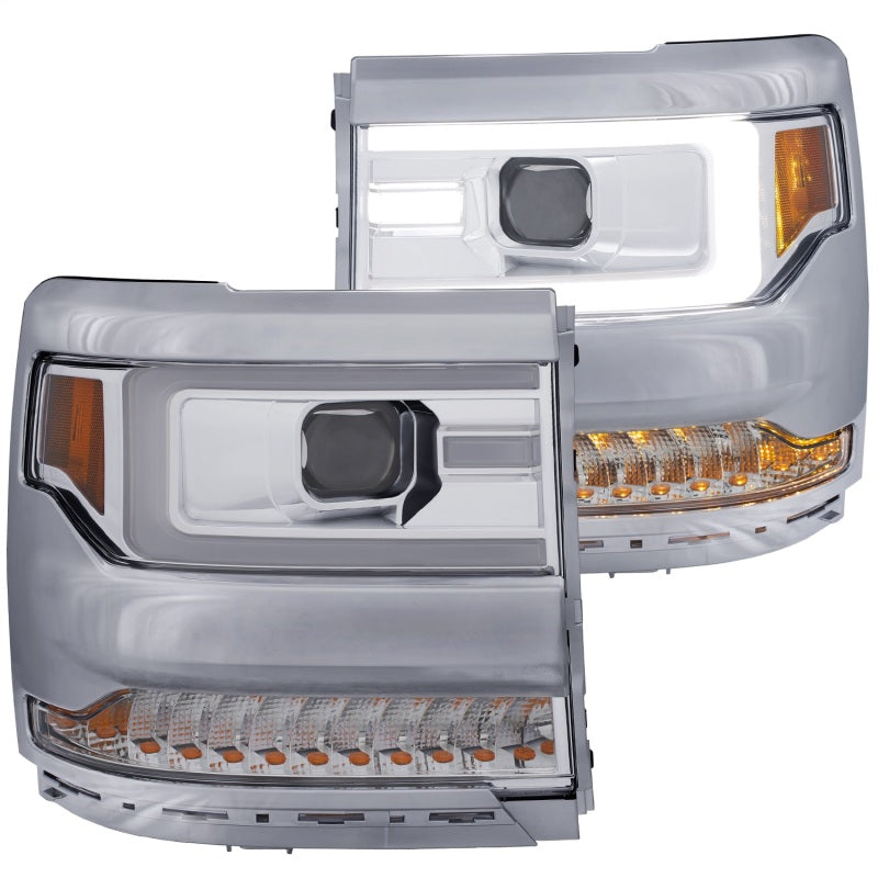 ANZO 16-17 Chevy Silverado 1500 Projector Headlights Plank Style Design Chrome w/ Amber-SR1 Performance