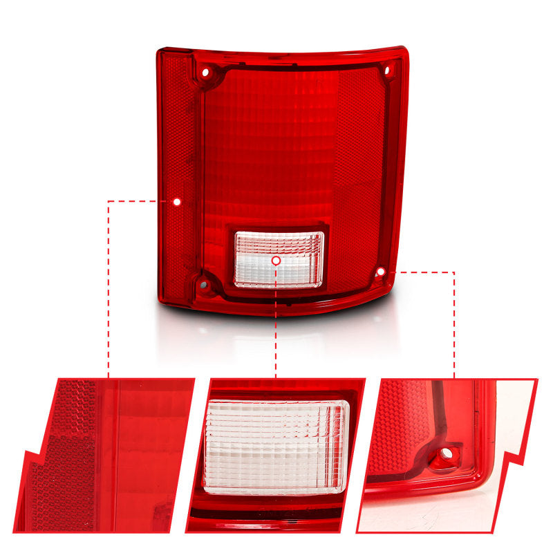 ANZO 1978-1991 Chevy Blazer Taillight Red/Clear Lens w/o Chrome Trim Fleetside (OE Replacement)-SR1 Performance